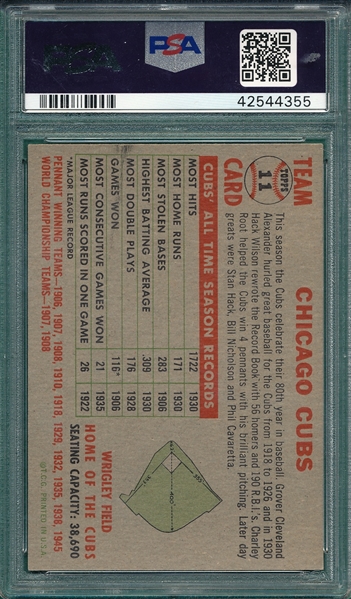 1956 Topps #11 Cubs Team, Name Centered, PSA 7 *Gray*
