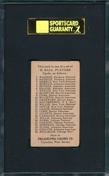 1909 E95 Evers Philadelphia Caramels SGC 50