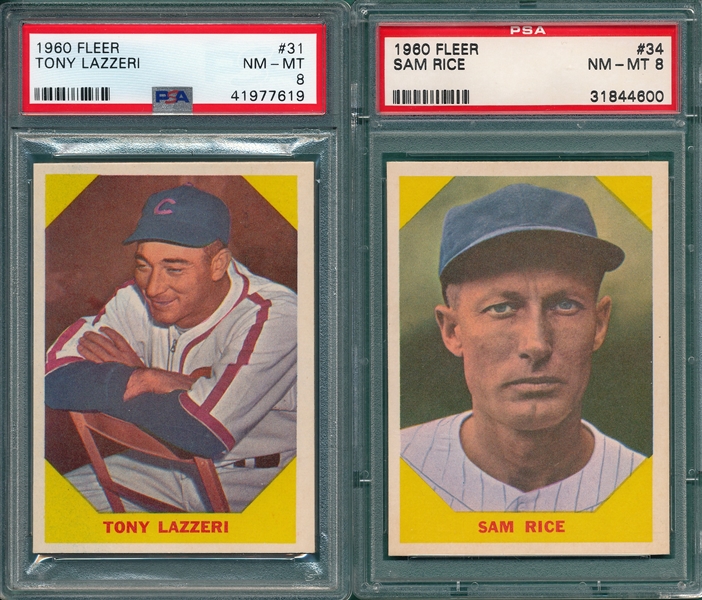 1960 Fleer Baseball Greats #31 Lazzeri & #34 Rice, Lot of (2) PSA 8