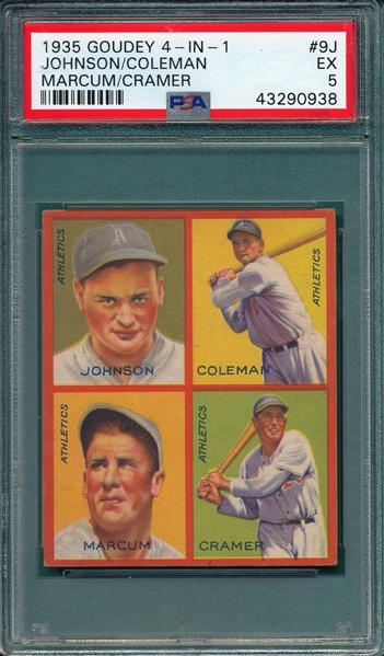 1935 Goudey 4 In 1 9J Johnson/Coleman/Marcum/Cramer, PSA 5