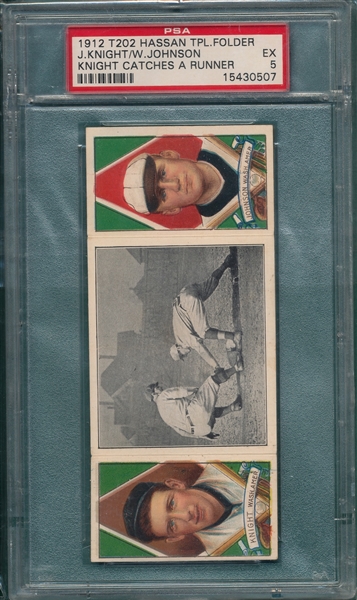 1912 T202 Knight Catches A Runner, Knight/Johnson, Hassan Cigarettes PSA 5