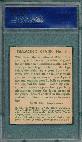1934-36 Diamond Stars #51 John Whitehead PSA 7