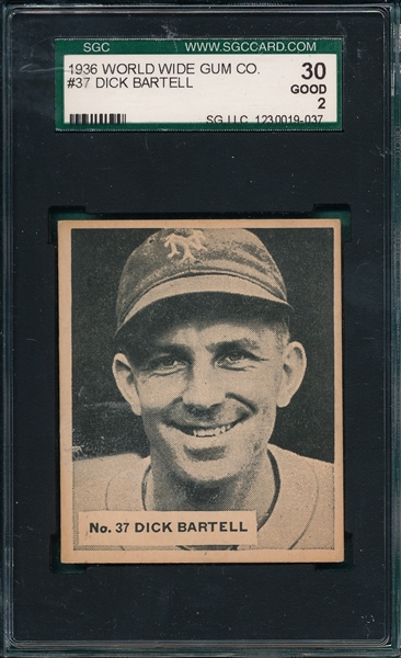 1936 V355 #37 Dick Bartell World Wide Gum SGC 30