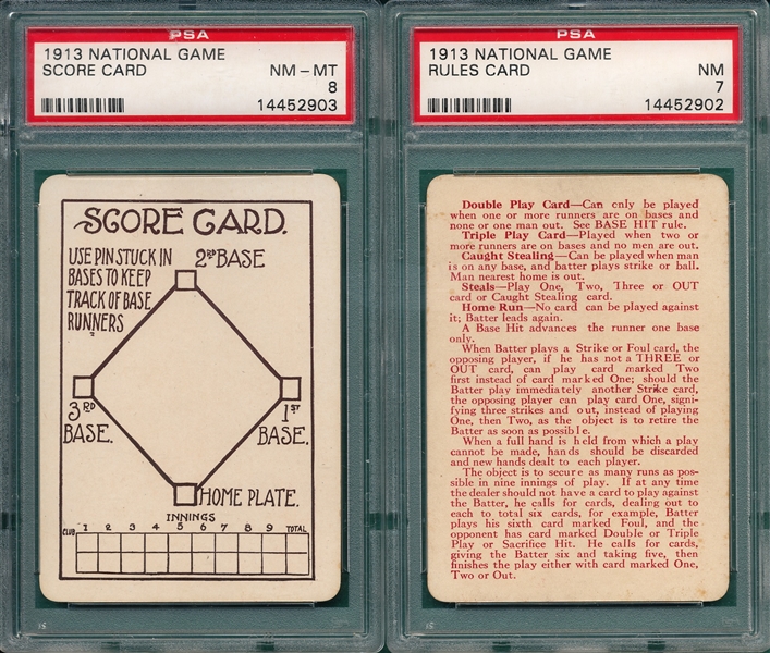 1913 National Game, Rules Card & Score Card, Lot of (2), PSA