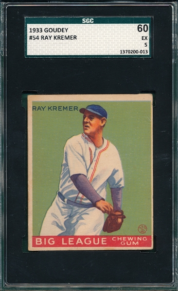 1933 Goudey #54 Ray Kremer SGC 60