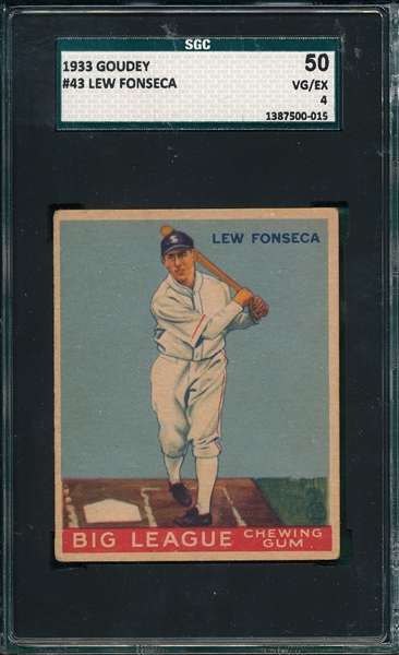 1933 Goudey #43 Lew Fonseca SGC 50