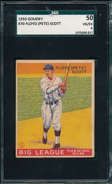 1933 Goudey #70 Floyd Scott SGC 50