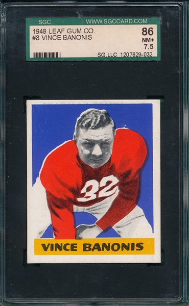1948 Leaf FB #8 Vince Banonis SGC 86 *Black Letters*
