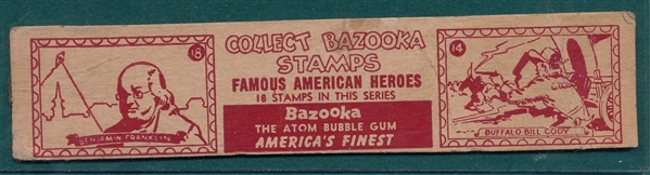 1950s R714-3 Bazooka, Famous American Heroes W/ Ben Franklin & Buffalo Bill