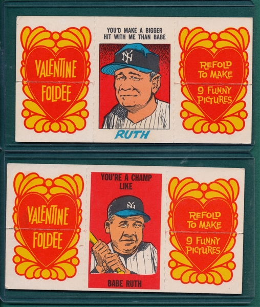 1963 Topps Valentine Foldee Lot of (2) W/ Babe Ruth 
