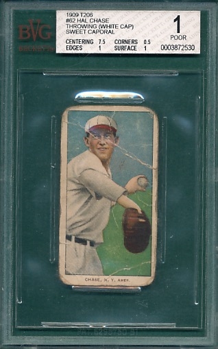 1909-1911 T206 Chase, White Cap, Sweet Caporal Cigarettes BVG 1