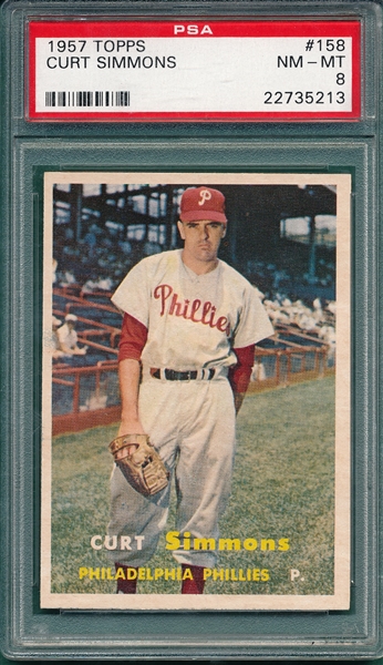 1957 Topps #158 Curt Simmons PSA 8