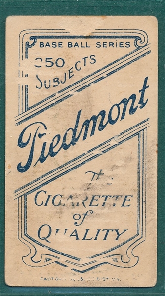 1909-1911 T206 Brown, Chicago On Shirt, Piedmont Cigarettes 
