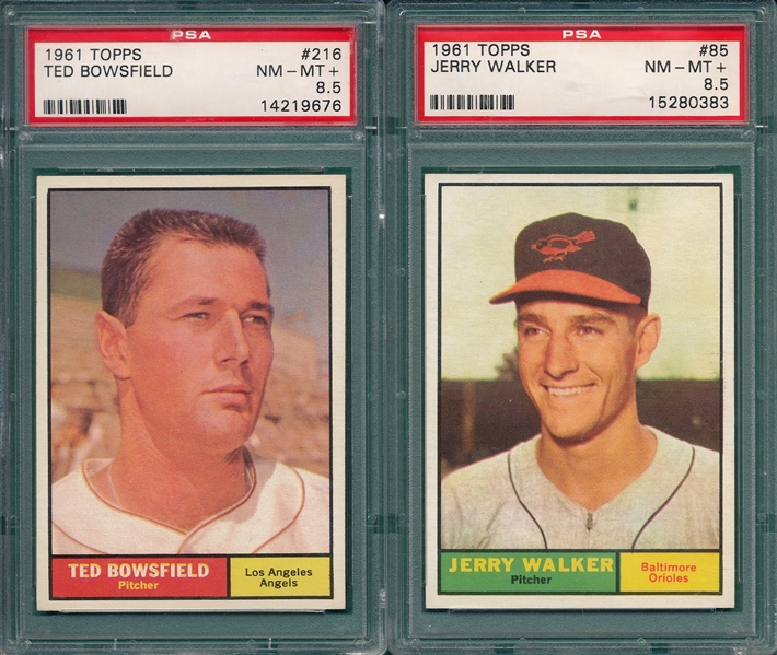 1961 Topps #85 Walker & #216 Bowsfield, Lot of (2) PSA 8.5