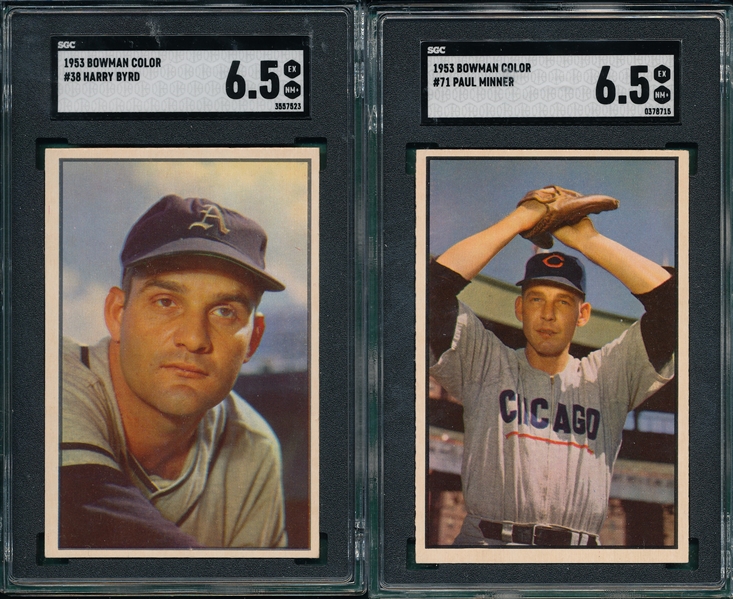 1953 Bowman Color #38 Byrd & #71 Minner, Lot of (2) SGC 6.5