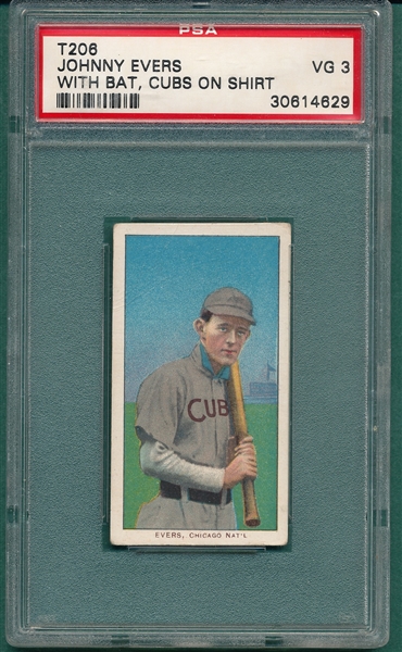1909-1911 T206 Evers, Cubs On Shirt, Piedmont Cigarettes PSA 3