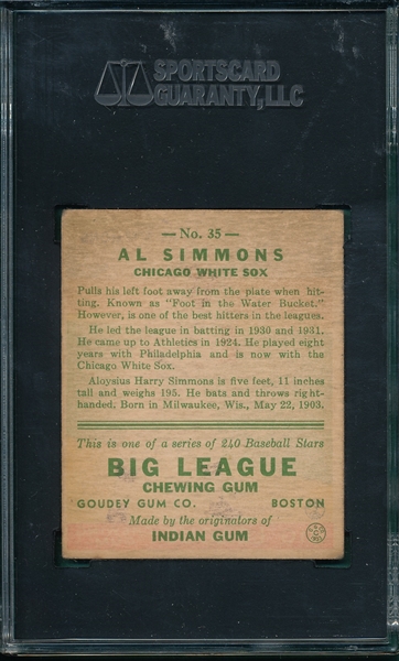1933 Goudey #35 Al Simmons SGC 60
