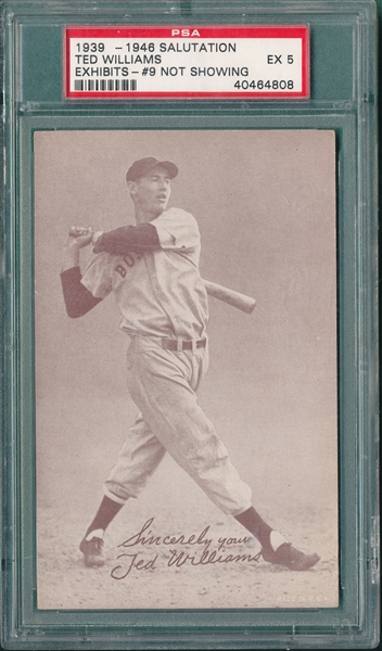 1939-46 Exhibits Ted Williams, #9 Not Showing, PSA 5