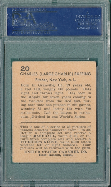 1932 R328 #20 Charles Ruffing U. S. Caramel PSA 5