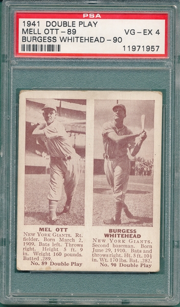 1941 Double Play 89/90 Ott/Whitehead PSA 4