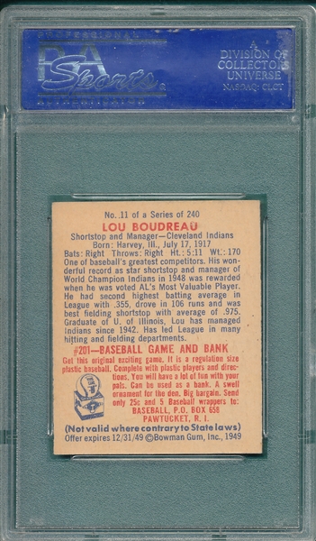 1949 Bowman #11 Lou Bordreau PSA 8