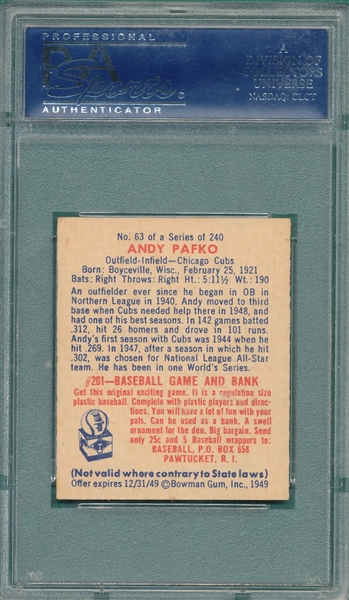 1949 Bowman #63 Andy Pafko PSA 7
