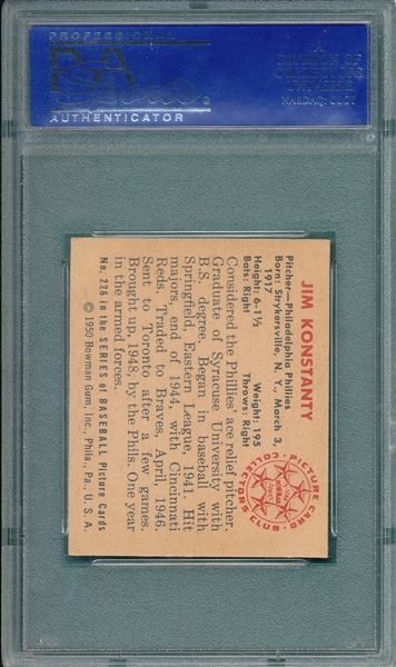 1950 Bowman #226 Jim Konstanty PSA 7