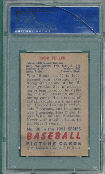 1951 Bowman #30 Bob Feller PSA 5 