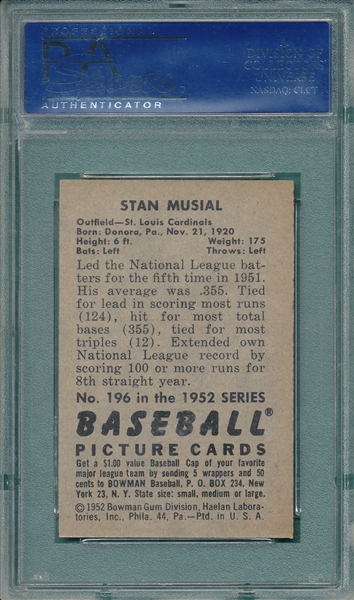 1952 Bowman #196 Stan Musial PSA 7
