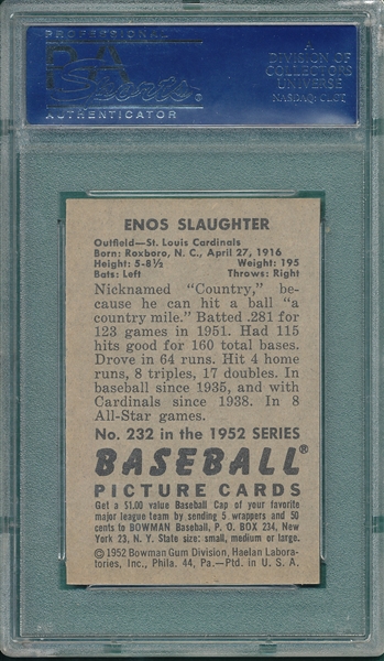 1952 Bowman #232 Enos Slaughter PSA 8 *Hi #*