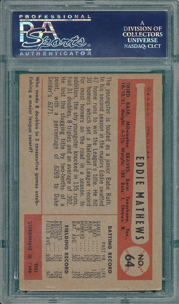 1954 Bowman #64 Ed Mathews PSA 5