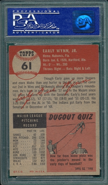1953 Topps #61 Early Wynn PSA 8