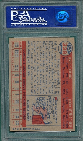 1957 Topps #338 Jim Bunning PSA 8 *Rookie*