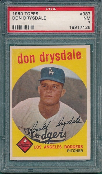 1959 Topps #387 Don Drysdale PSA 7