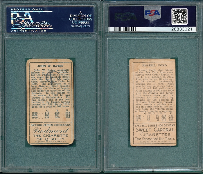 1911 T205 Ford, Black Cap, and Bates, Lot of (2), PSA