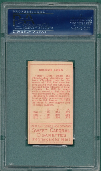 1911 T205 Lord, Bris, Sweet Caporal Cigarettes PSA 2.5
