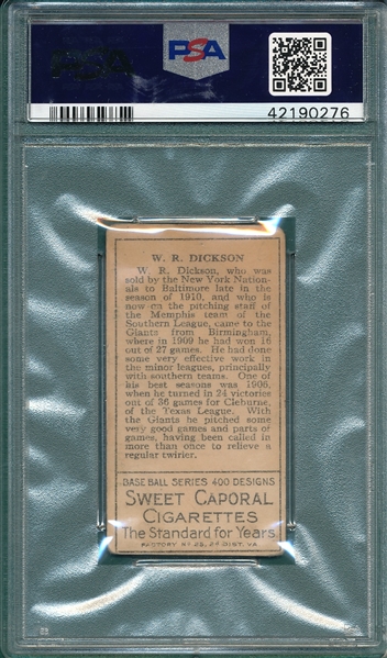 1911 T205 Dickson Sweet Caporal Cigarettes PSA 2