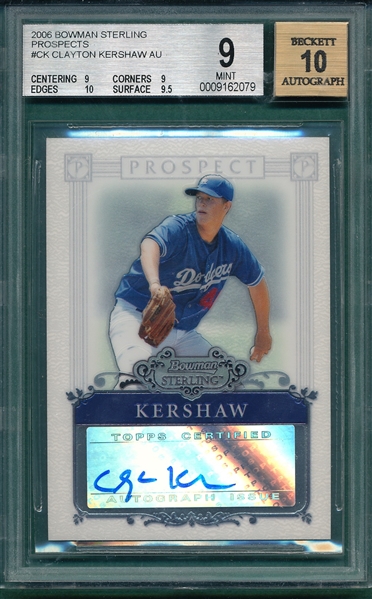 2006 Bowman Sterling #CK Clayton Kershaw, Prospects, BGS 9, Autograph BGS 10