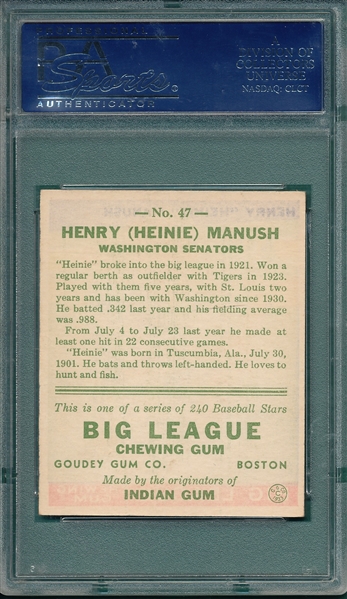 1933 Goudey #47 Heinie Manush PSA 6