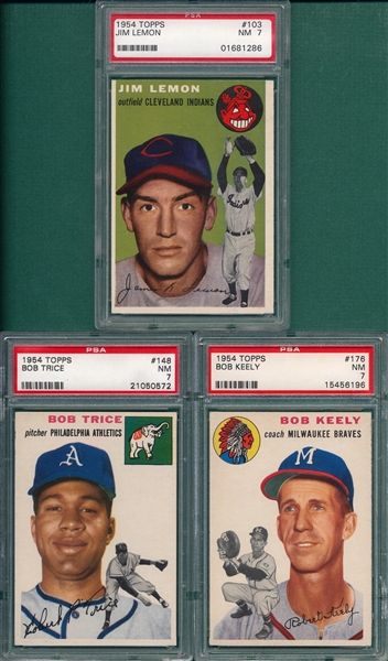 1954 Topps #148 Trice & #176 Keely, Lot of (3), PSA 7