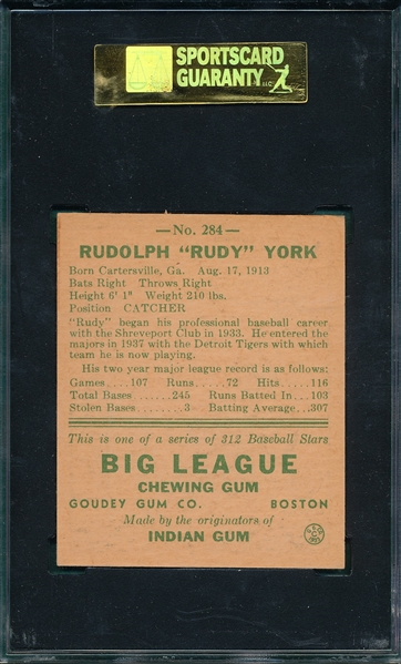 1938 Goudey #284 Rudy York SGC 60