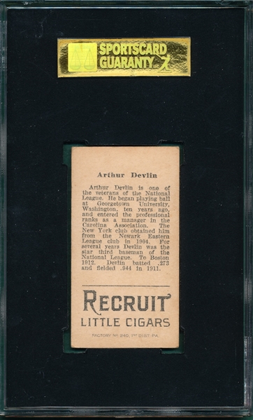 1912 T207 Devlin Recruit Little Cigars SGC 60