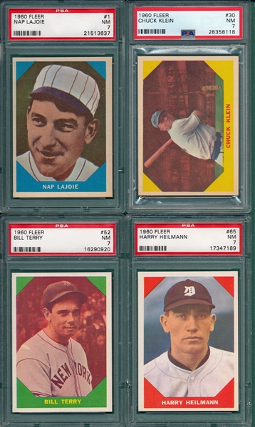 1960 Fleer Baseball Greats Lot of (4) W/ Lajoie, PSA 7