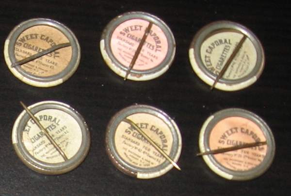1910-12 P2 Pins Sweet Caporal Cigarettes, Lot of (6) W/ Rucker