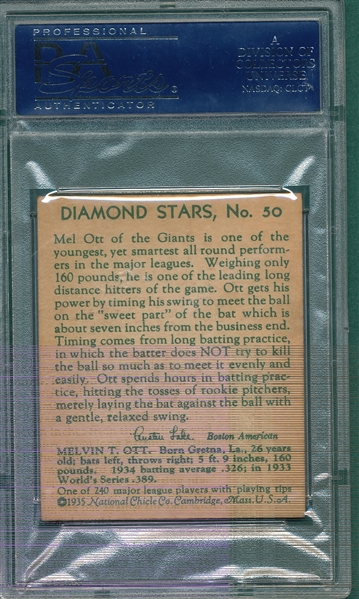 1934-36 Diamond Stars #50 Mel Ott PSA 7