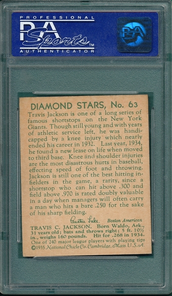1934-36 Diamond Stars #63 Stonewell Jackson PSA 8