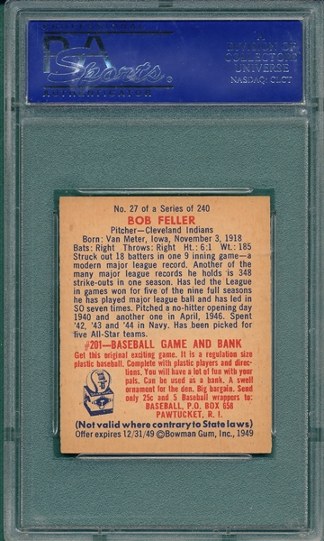 1949 Bowman #27 Bob Feller PSA 8