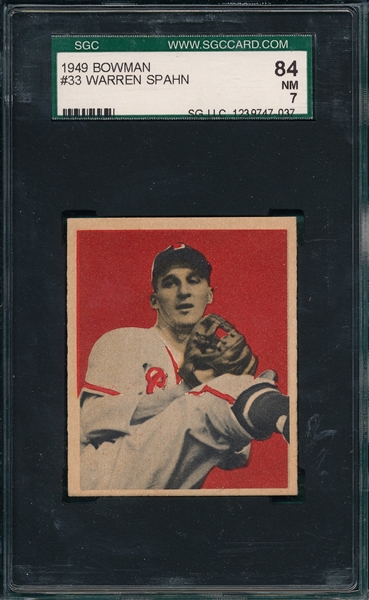 1949 Bowman #33 Warren Spahn SGC 84