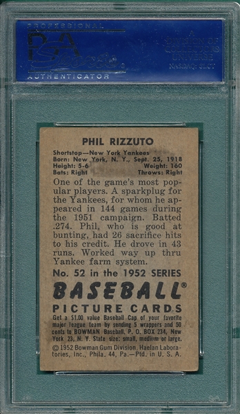 1952 Bowman #52 Phil Rizzuto PSA 5