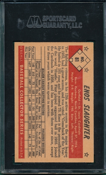 1953 Bowman Color #81 Enos Slaughter SGC 82